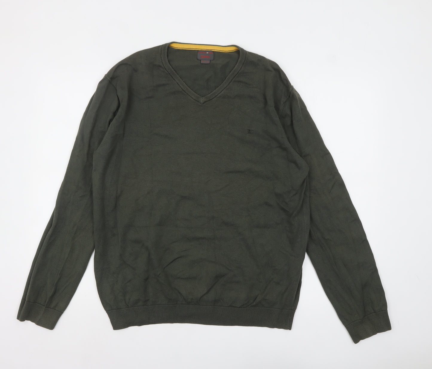 Esprit Men Green Cotton V-Neck Jumper Size L