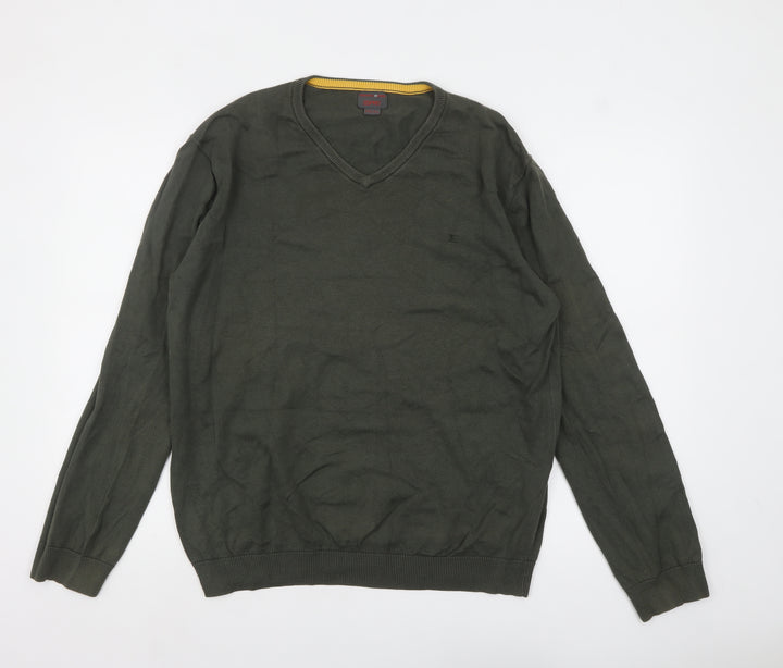 Esprit Men Green Cotton V-Neck Jumper Size L