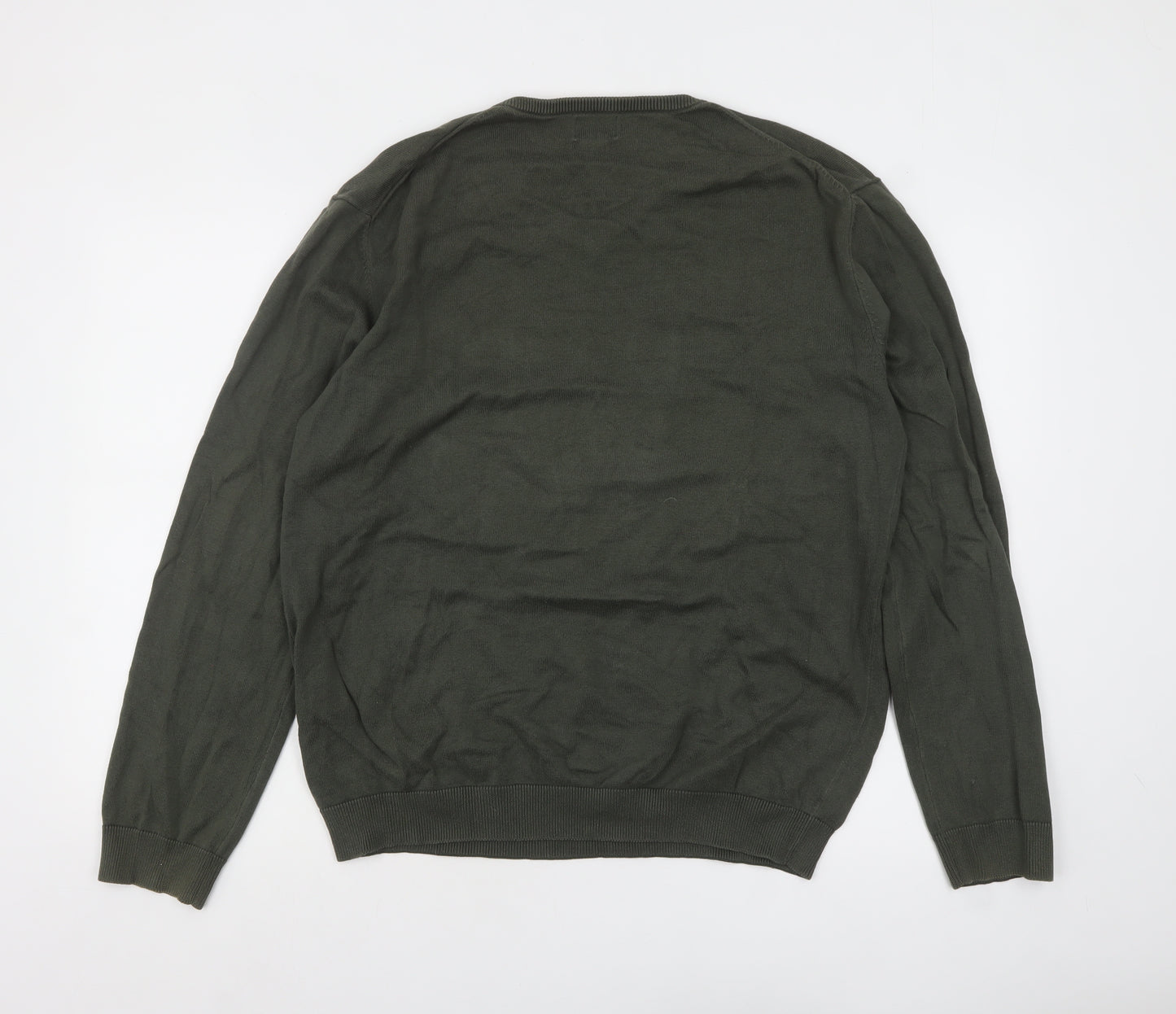 Esprit Men Green Cotton V-Neck Jumper Size L