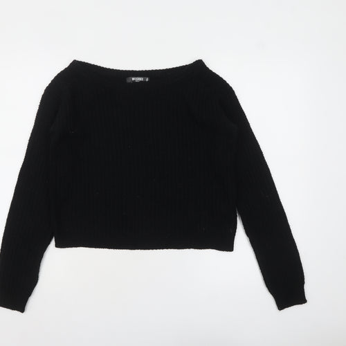 Missguided Petite Black Knit Boat Neck Jumper UK 6