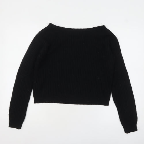 Missguided Petite Black Knit Boat Neck Jumper UK 6