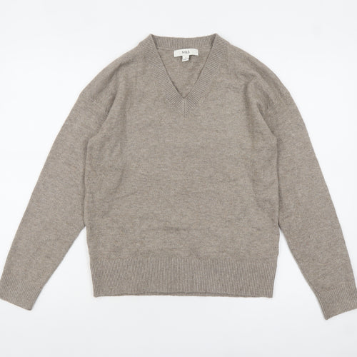 Marks and Spencer Women's Beige V-Neck Jumper Size S Classic Knit
