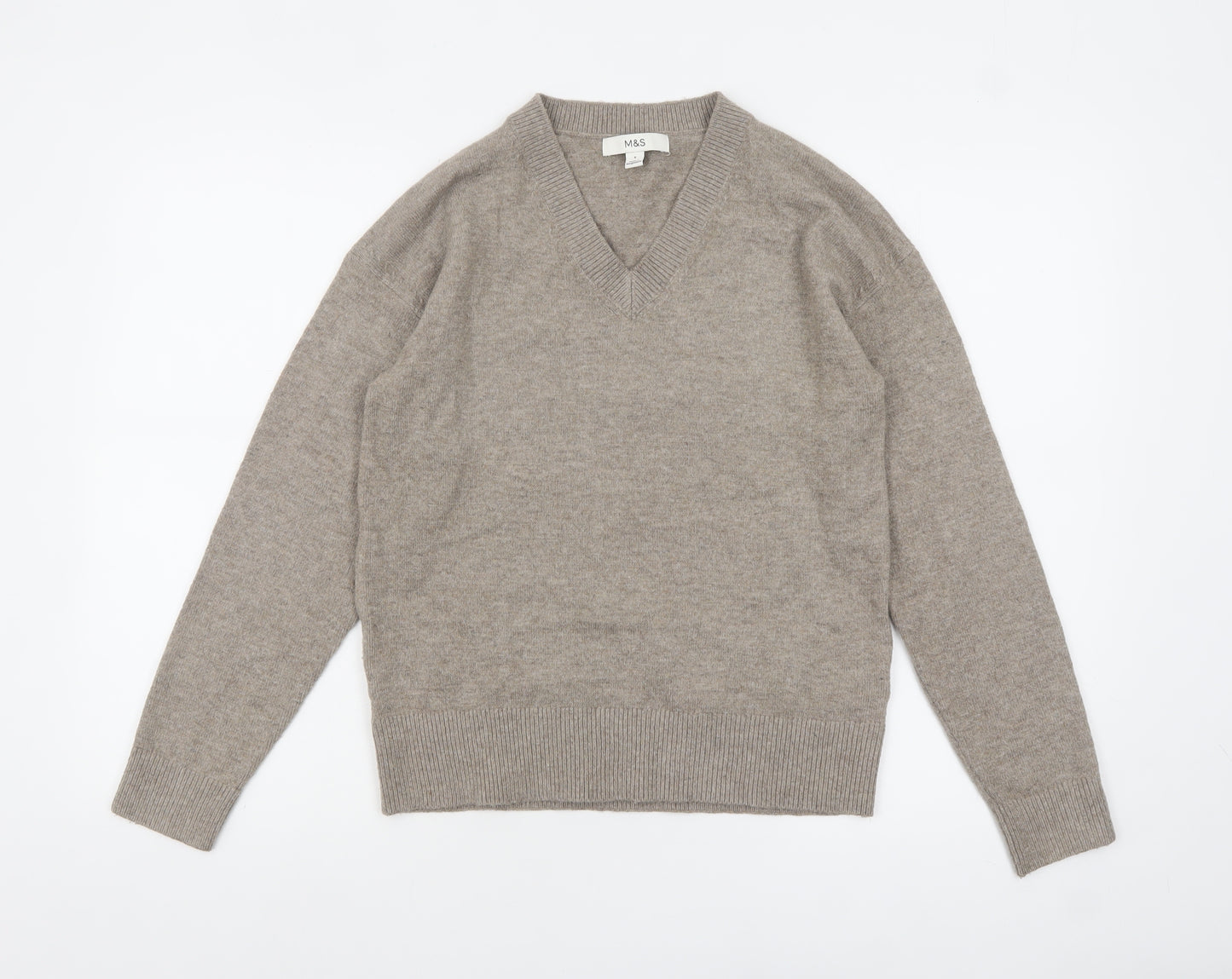 Marks and Spencer Women's Beige V-Neck Jumper Size S Classic Knit
