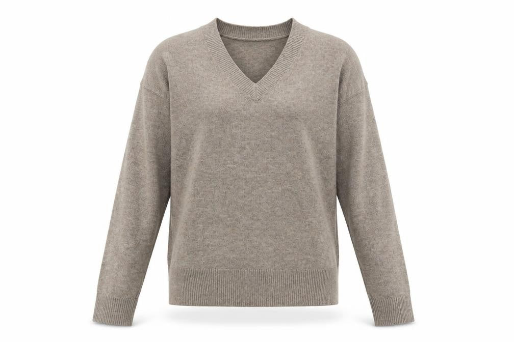 Front view of Marks & Spencer Women's Beige V-Neck Jumper, size S, Classic Knit