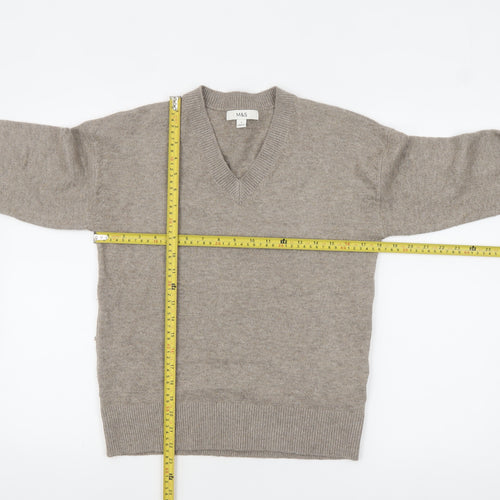 Marks and Spencer Women's Beige V-Neck Jumper Size S Classic Knit