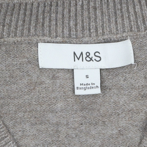 Marks and Spencer Women's Beige V-Neck Jumper Size S Classic Knit