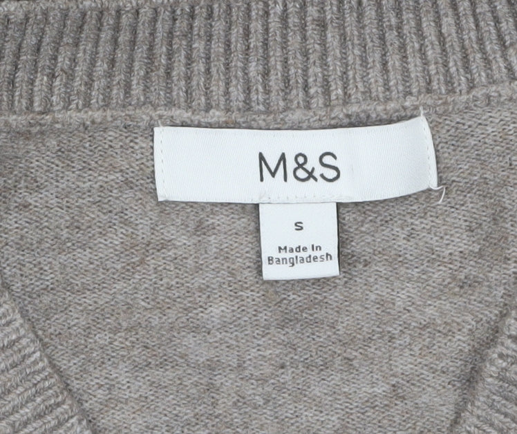 Marks and Spencer Women's Beige V-Neck Jumper Size S Classic Knit