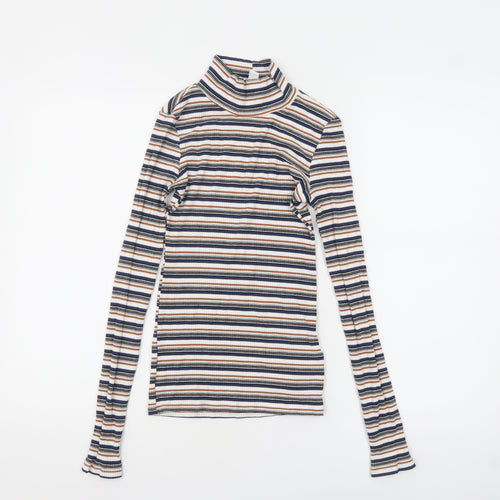 Topshop Women’s Multicoloured Striped Roll Neck Long Sleeve Top Size 10