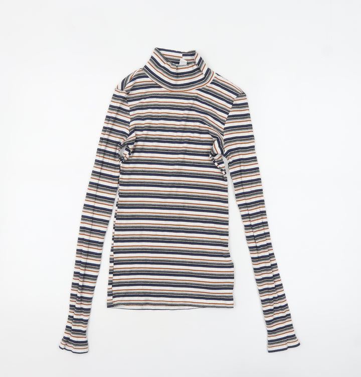 Topshop Women’s Multicoloured Striped Roll Neck Long Sleeve Top Size 10