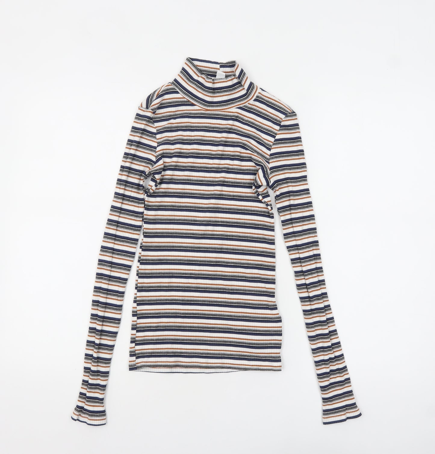 Topshop Women’s Multicoloured Striped Roll Neck Long Sleeve Top Size 10