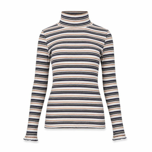 Front view of Topshop Women’s Multicoloured Striped Roll Neck Long Sleeve Top, size UK 10