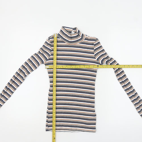 Topshop Women’s Multicoloured Striped Roll Neck Long Sleeve Top Size 10
