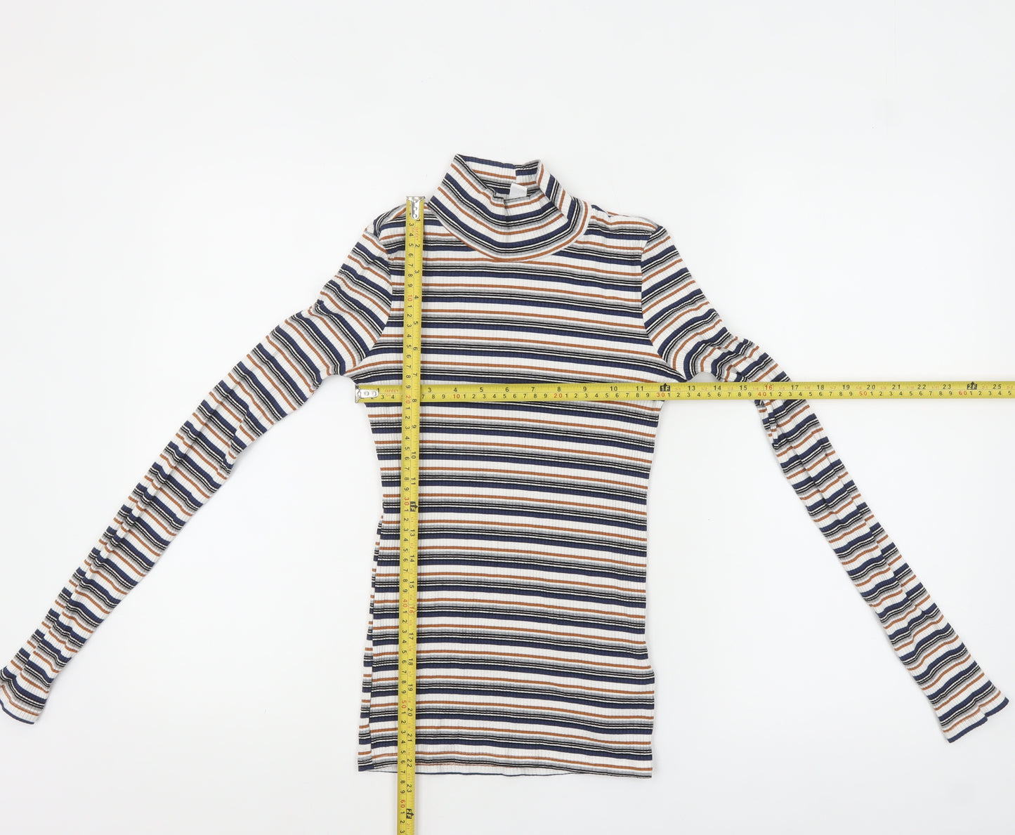 Topshop Women’s Multicoloured Striped Roll Neck Long Sleeve Top Size 10
