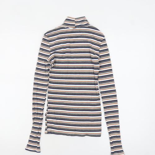 Topshop Women’s Multicoloured Striped Roll Neck Long Sleeve Top Size 10