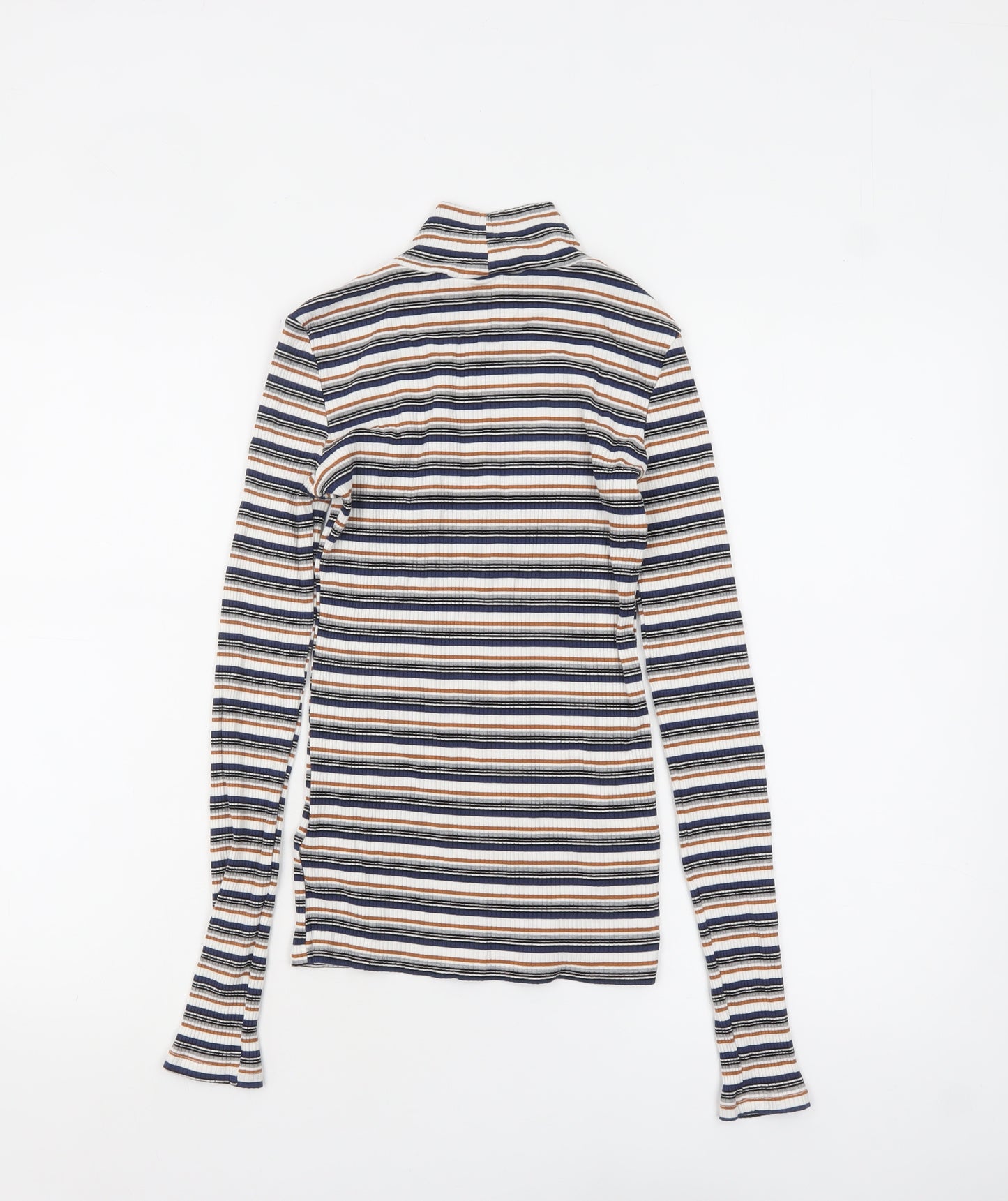 Topshop Women’s Multicoloured Striped Roll Neck Long Sleeve Top Size 10