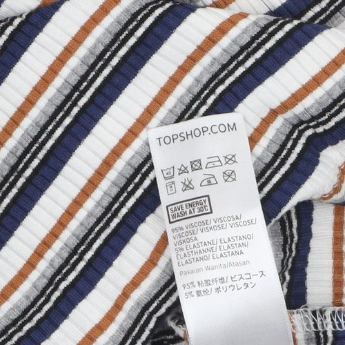 Topshop Women’s Multicoloured Striped Roll Neck Long Sleeve Top Size 10