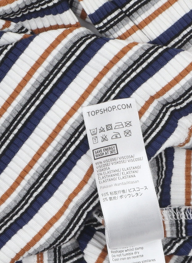 Topshop Women’s Multicoloured Striped Roll Neck Long Sleeve Top Size 10