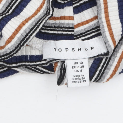 Topshop Women’s Multicoloured Striped Roll Neck Long Sleeve Top Size 10