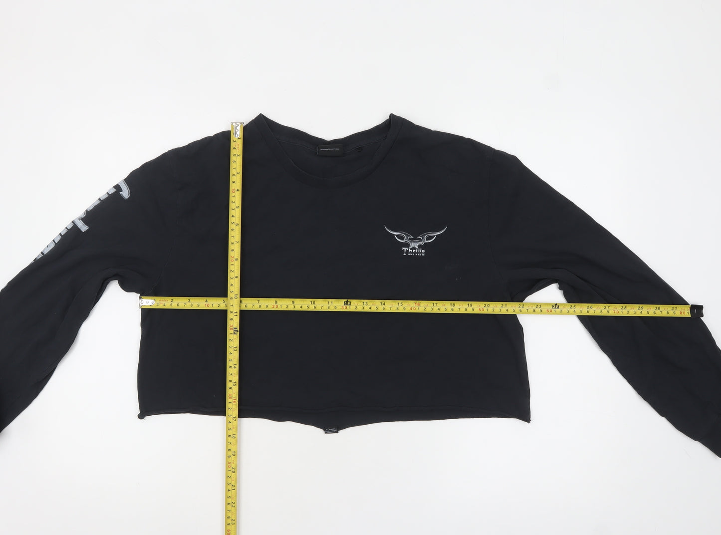 Thrills Womens Black Cropped Long Sleeve T-Shirt L
