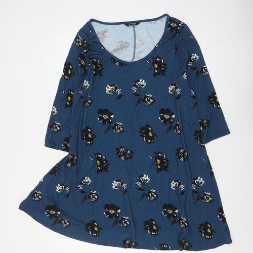 Evans Womens Blue Floral Tunic Top Size 20 Plus 3/4 Sleeve Viscose