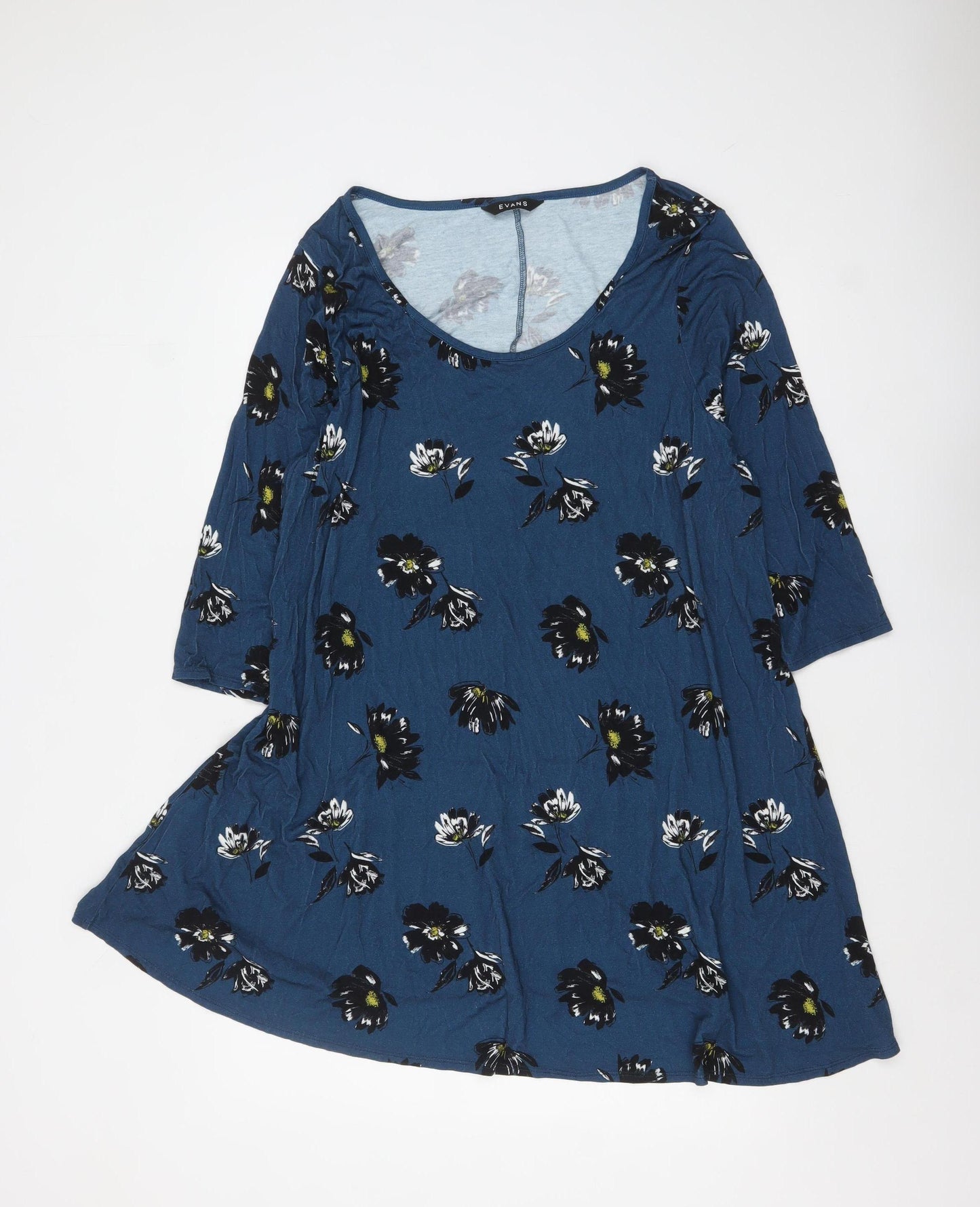 Evans Womens Blue Floral Tunic Top Size 20 Plus 3/4 Sleeve Viscose