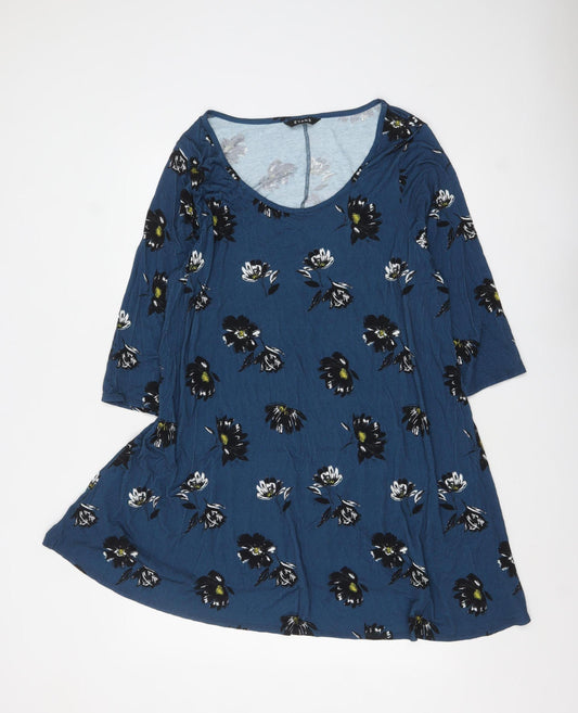 Evans Womens Blue Floral Tunic Top Size 20 Plus 3/4 Sleeve Viscose