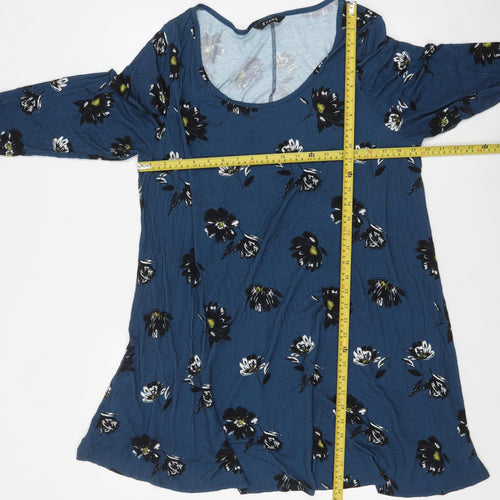 Evans Womens Blue Floral Tunic Top Size 20 Plus 3/4 Sleeve Viscose