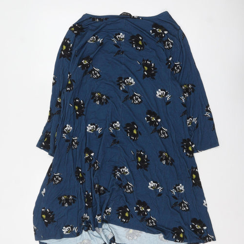 Evans Womens Blue Floral Tunic Top Size 20 Plus 3/4 Sleeve Viscose
