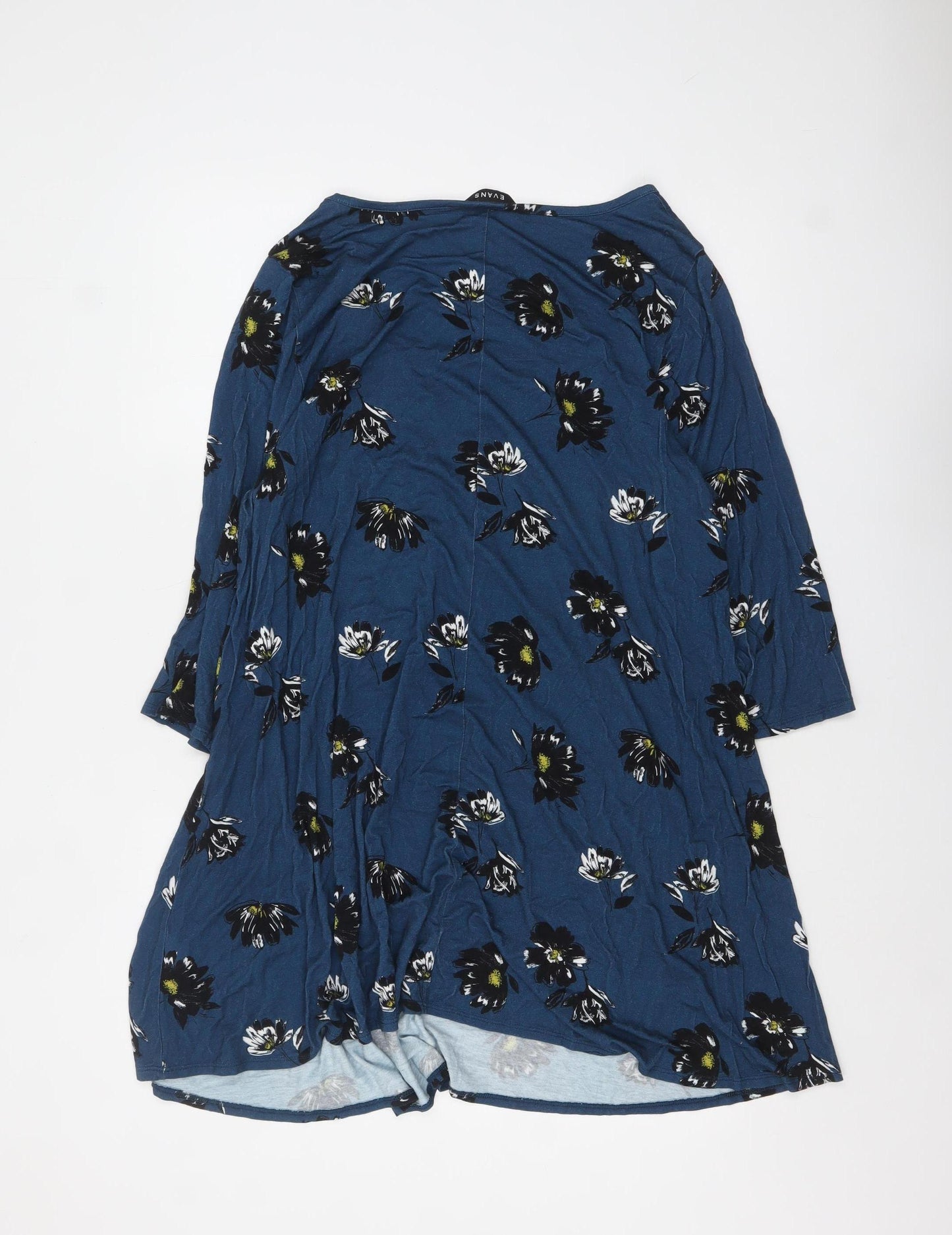 Evans Womens Blue Floral Tunic Top Size 20 Plus 3/4 Sleeve Viscose