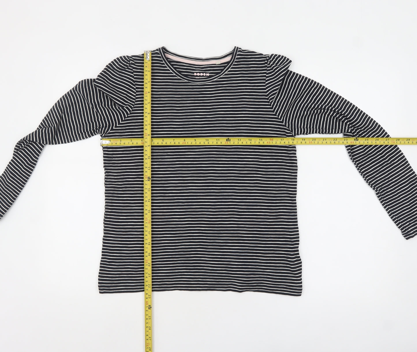 Boden Women Black Striped Long Sleeve Cotton Jersey T-Shirt M