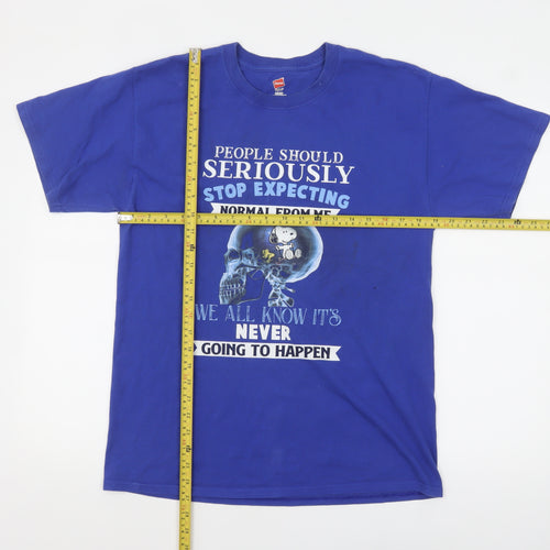 Hanes Men Blue Snoopy Skull Funny Graphic T-Shirt Size M