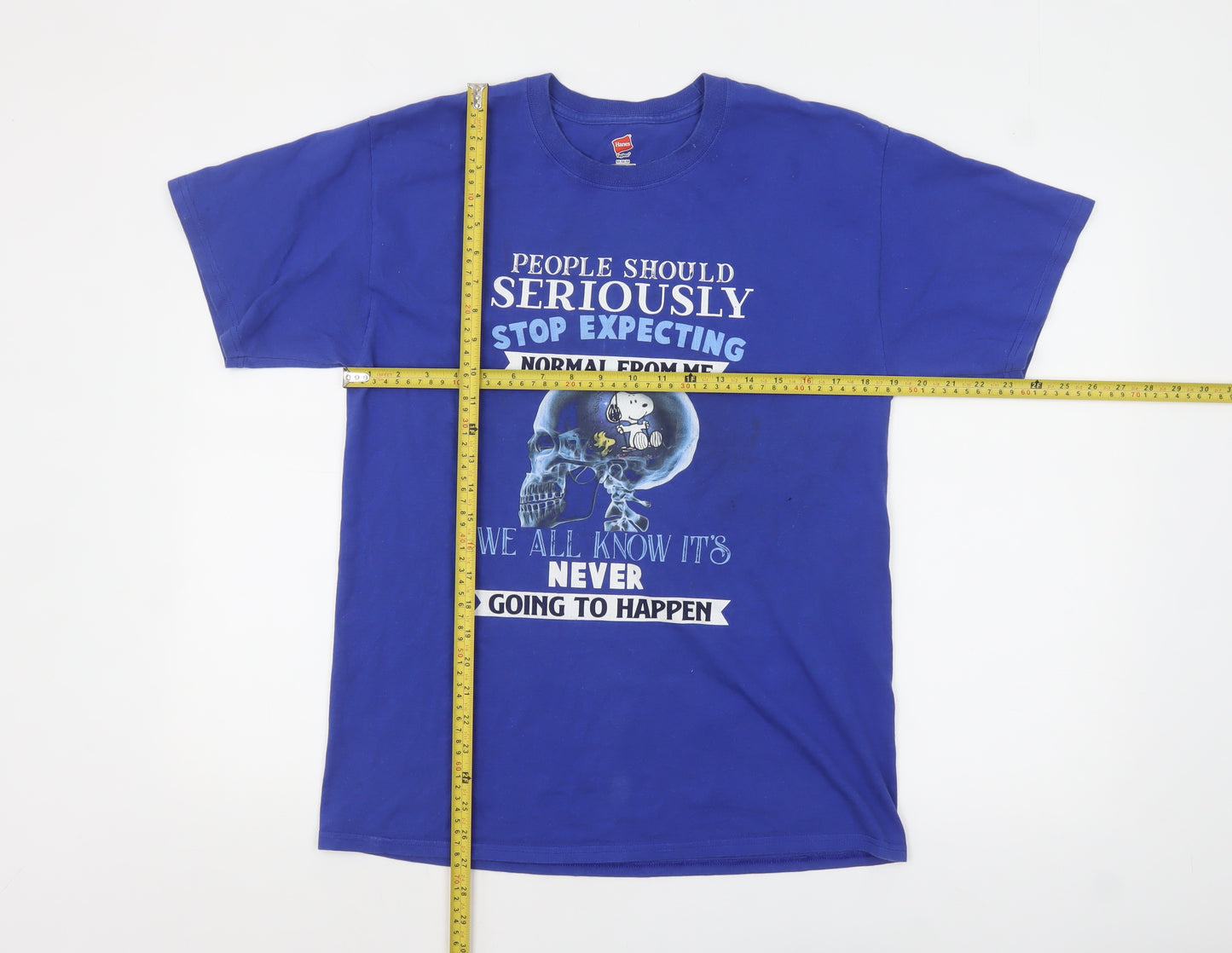 Hanes Men Blue Snoopy Skull Funny Graphic T-Shirt Size M