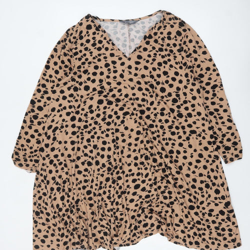 Principles Women's Beige Animal Print Wrap Long Sleeve Blouse Size 20