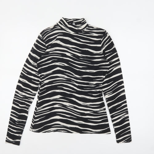 Warehouse Women’s Black Zebra Print Roll Neck Long Sleeve Jersey Top Size 10