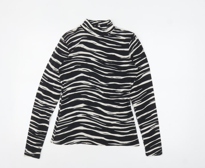 Warehouse Women’s Black Zebra Print Roll Neck Long Sleeve Jersey Top Size 10