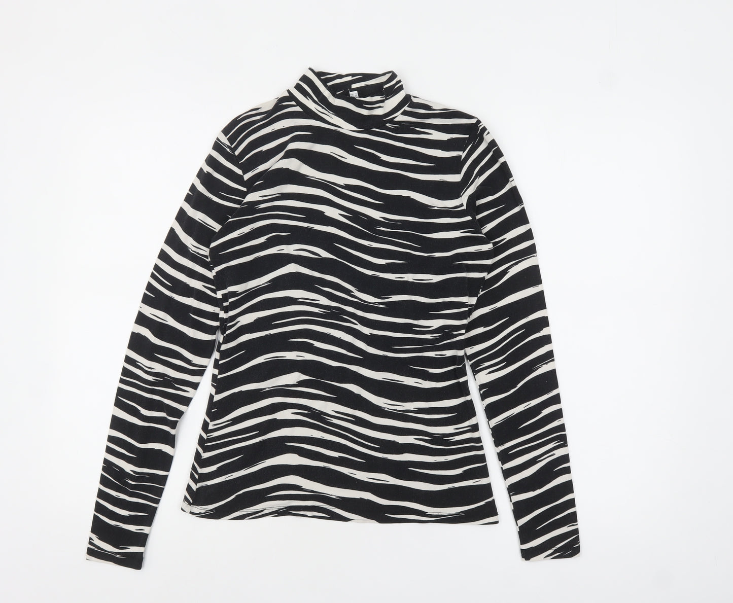 Warehouse Women’s Black Zebra Print Roll Neck Long Sleeve Jersey Top Size 10