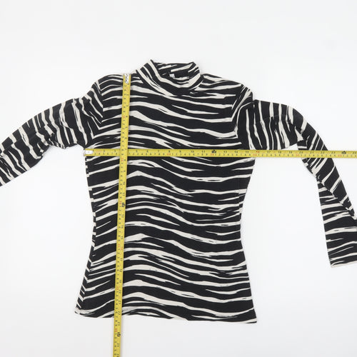 Warehouse Women’s Black Zebra Print Roll Neck Long Sleeve Jersey Top Size 10