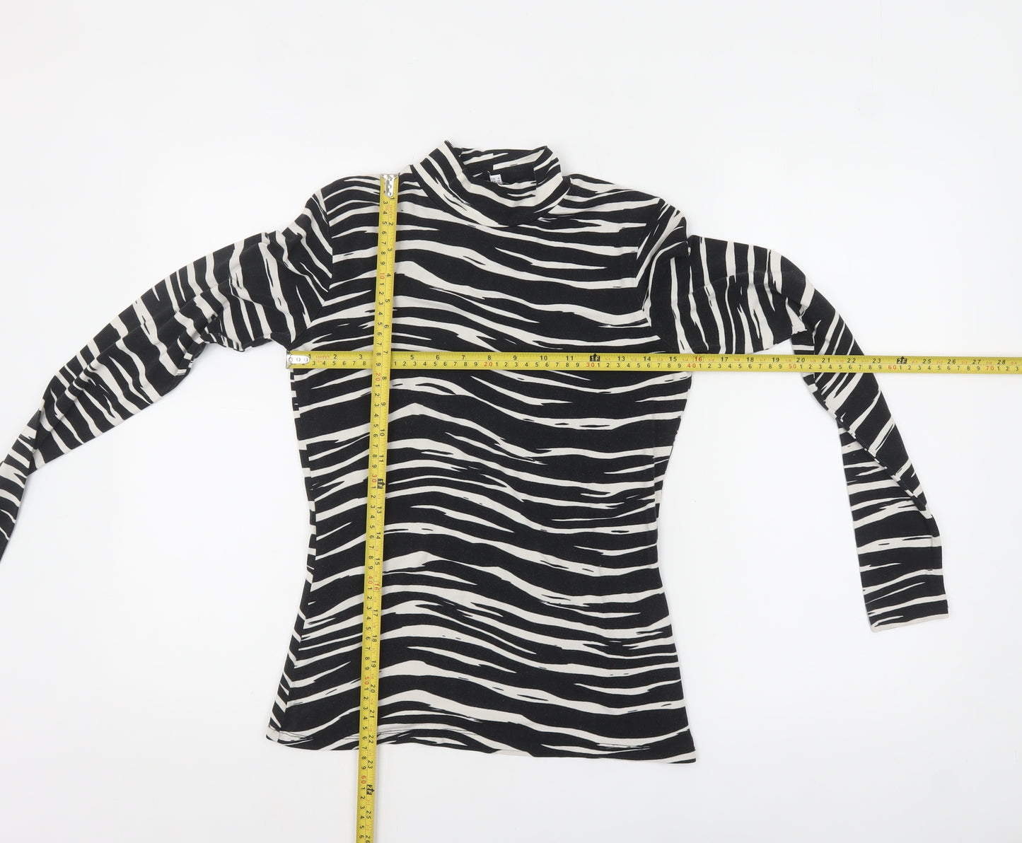 Warehouse Women’s Black Zebra Print Roll Neck Long Sleeve Jersey Top Size 10