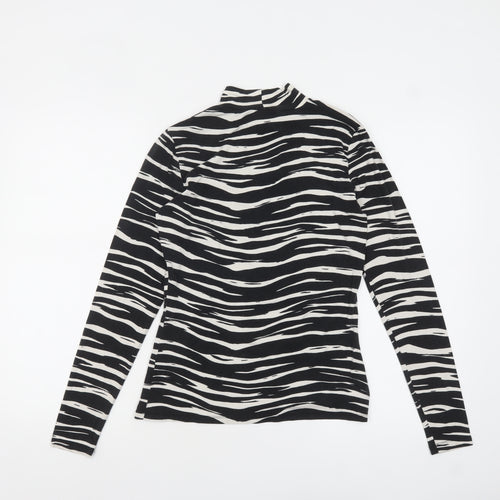 Warehouse Women’s Black Zebra Print Roll Neck Long Sleeve Jersey Top Size 10