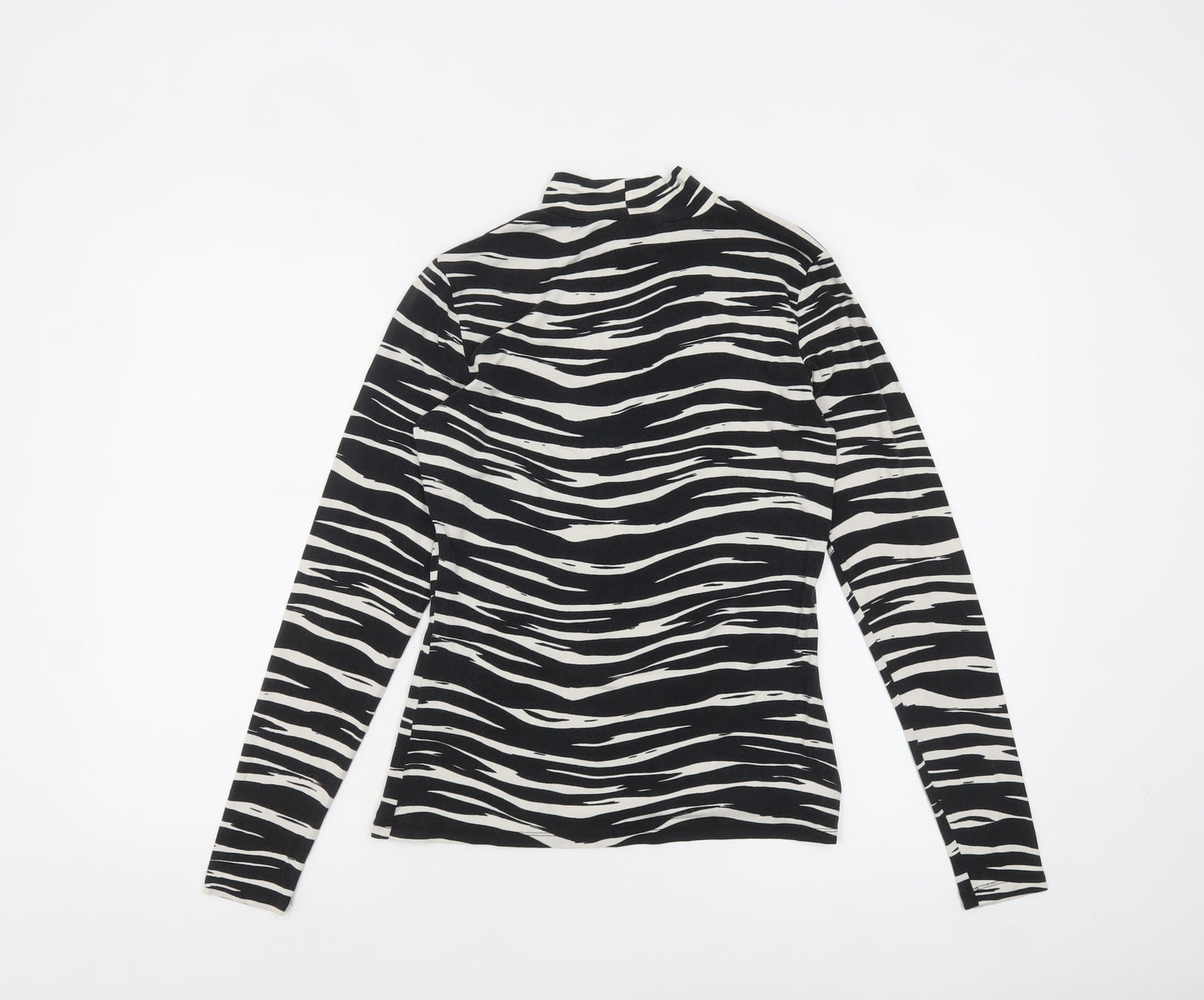 Warehouse Women’s Black Zebra Print Roll Neck Long Sleeve Jersey Top Size 10