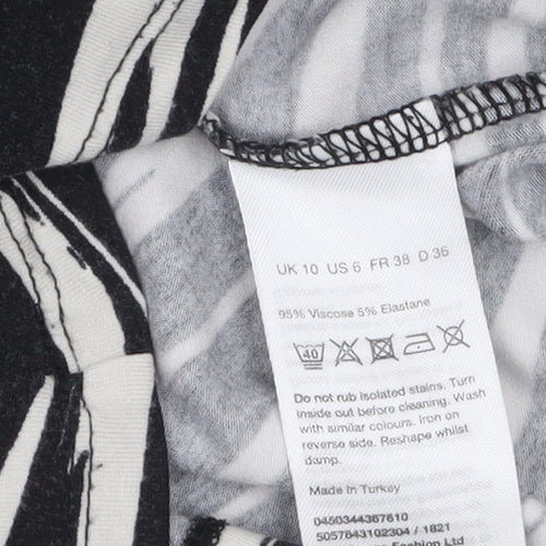Warehouse Women’s Black Zebra Print Roll Neck Long Sleeve Jersey Top Size 10