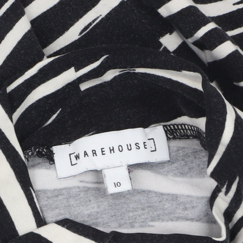 Warehouse Women’s Black Zebra Print Roll Neck Long Sleeve Jersey Top Size 10