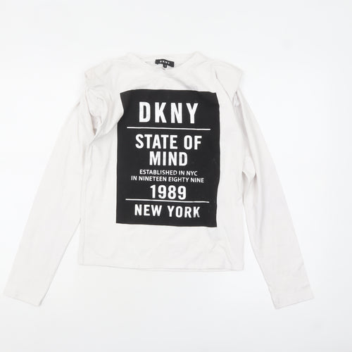 DKNY Women's White Long Sleeve Crew Neck Logo T-Shirt Size 14