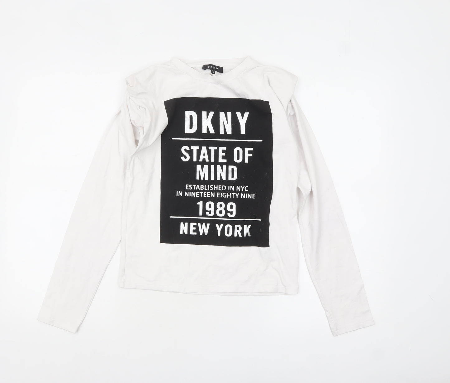 DKNY Women's White Long Sleeve Crew Neck Logo T-Shirt Size 14
