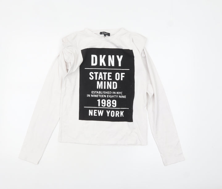 DKNY Women's White Long Sleeve Crew Neck Logo T-Shirt Size 14