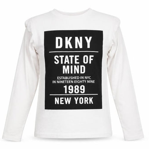 DKNY Women's White Long Sleeve Crew Neck Logo T-Shirt Size 14
