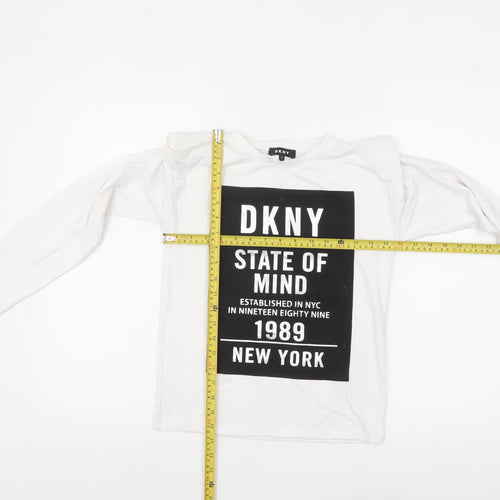 DKNY Women's White Long Sleeve Crew Neck Logo T-Shirt Size 14