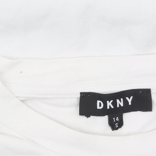 DKNY Women's White Long Sleeve Crew Neck Logo T-Shirt Size 14