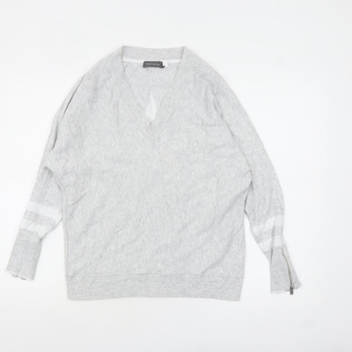 Mint Velvet Women's Grey V-Neck Relaxed Star Jumper Size S