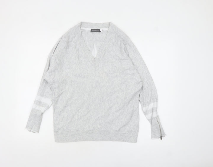 Mint Velvet Women's Grey V-Neck Relaxed Star Jumper Size S
